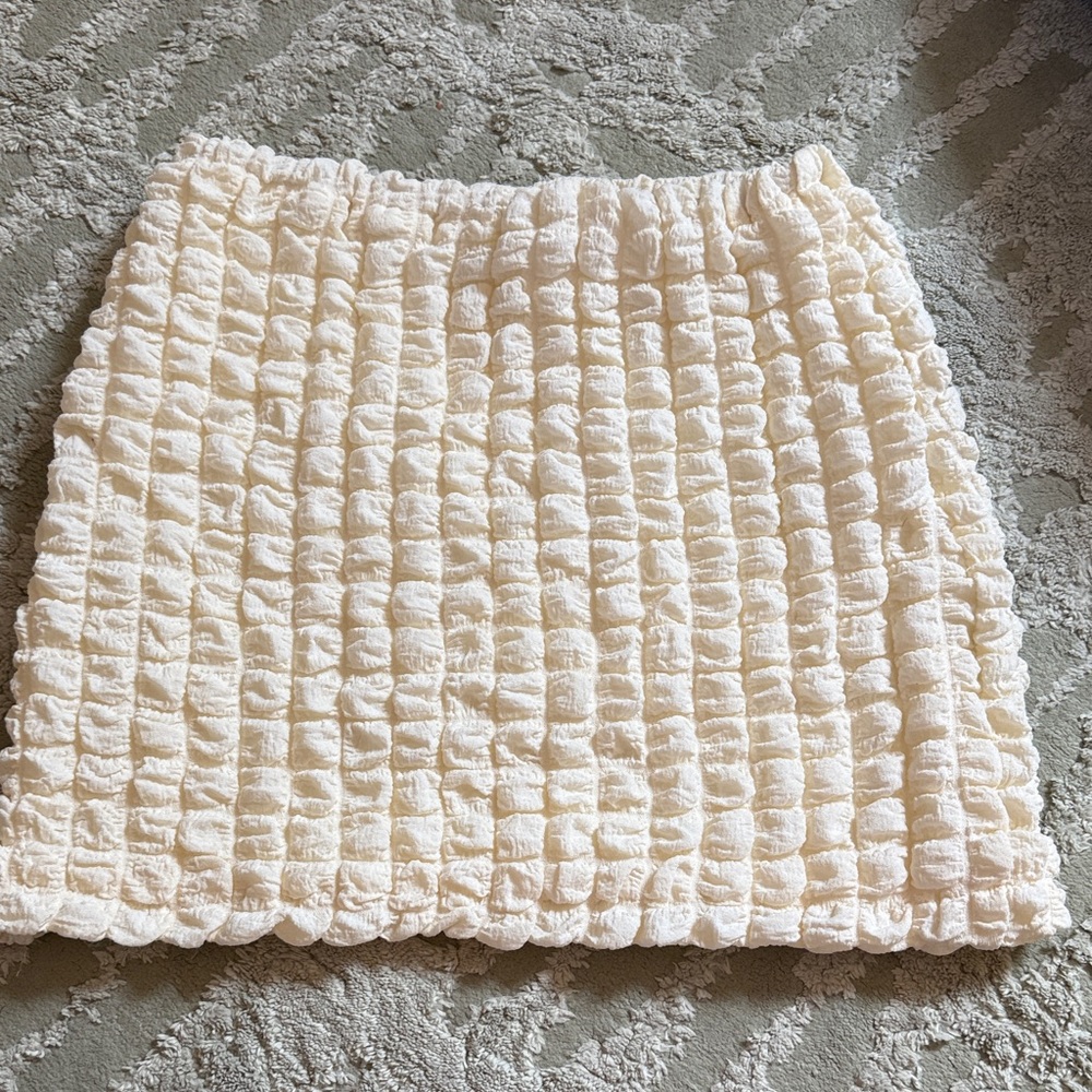 Cream Textured Mini Skirt
